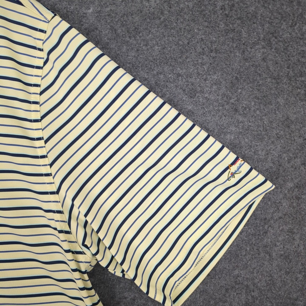 Greg Norman PLAY DRY Mens Polo Shirt Striped Yellow Blue Black Short Sleeve L - Picture 4 of 11